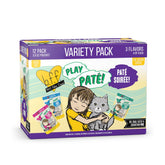 Weruva B.F.F. Play Paté Soiree display showing four all-natural varieties for daily feline meals