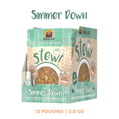 Weruva Classic Cat Stews close-up highlights omega-rich salmon texture.