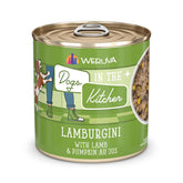 Weruva Dogs in the Kitchen Lamburgini can front view, premium grain-free nutrition for picky eaters.