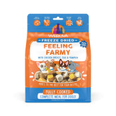 Weruva Feeling Farmy freeze-dried dog bag front for quick, grab-and-go meals.