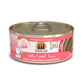 Weruva Jolly Good Fares chicken and salmon pate close up, smooth texture for cats.