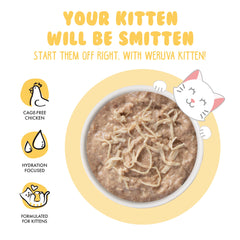 Kitten approaching bowl ready for a savory, moisture-rich feeding.