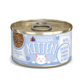 Weruva Kitten Chicken & Pumpkin in Gravy label close-up highlighting quality ingredients.