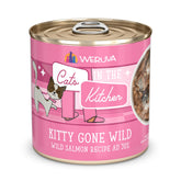 Weruva Kitty Gone Wild 10oz can closeup showing premium seafood for picky cats.