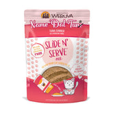 Weruva Name Dat Tuna Slide N Serve pouch front view, convenient meal option for busy owners.