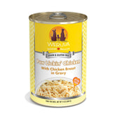 Weruva Paw Lickin' Chicken can with gravy—savory protein for dogs.