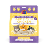 Weruva Paw Lickin' Chicken cubes in bag for easy feeding and protein-rich nutrition.