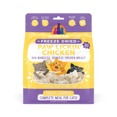 Weruva Paw Lickin' Chicken cubes in bag for easy feeding and protein-rich nutrition.