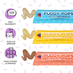 Cat licking a Weruva Puddy Pops tube for a smooth treat