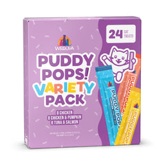 Weruva Puddy Pops variety-pack of 24 lickable tubes for hydration during snacks