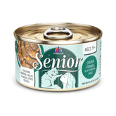 Weruva Senior Cat Food chicken puree 3oz can in pack of 12, front view for easy serving.