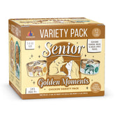 Weruva Golden Moments variety pack display for senior cats, offering variety and convenient portions.