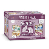 Weruva Timeless Tails variety pack 5.5oz cans for senior cats with varied textures.