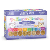 Weruva Slide N' Serve Paté Variety Pack display with 16 pouches for easy feeding use.
