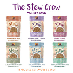 Weruva Stew Crew variety pack display showing six flavors.