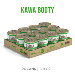 Pack of 24 Weruva Truluxe Kawa Booty cans for bulk feeding.