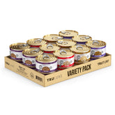 Weruva TruLuxe TruTurf variety pack display shows premium wet cat foods for picky eaters.