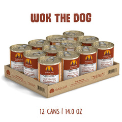 Weruva Wok The Dog ingredients close-up with chicken, beef, and pumpkin.
