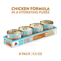 Closeup of Weruva Wx Phos Focused chicken puree label highlighting low phosphorus formula