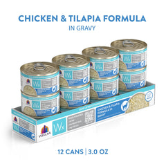 Wx Phos Focused formula with chicken and tilapia in gravy provides moisture and protein.