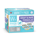 Weruva Wx Phos Focused pate and gravy cans, 3oz, ideal for low phosphorus meals.