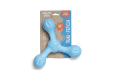 West Paw Zogoflex Air Skamp tug-of-war stick aqua blue for durable fetch and bite.