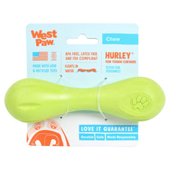 West Paw Zogoflex Hurley bone toy in bright colors for visibility during outdoor play.
