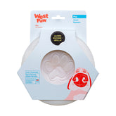 West Paw Zogoflex Zisc glow disc in air for high-visibility fetch