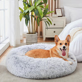 Western Home WH calming bed in faux fur round top for cozy curling sessions.