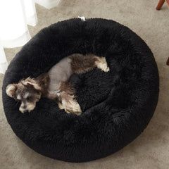 WESTERN HOME WH Calming Donut Bed faux fur close-up highlights soft texture for curling pets.
