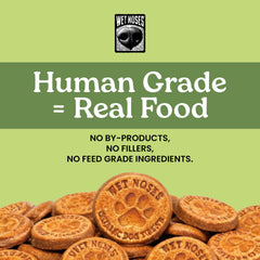 Wet Noses Organic Crunchy Dog Treats close-up highlights crisp texture ideal for training.
