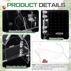 Weysat Acrylic Tarantula Terrarium magnetic door enables easy tool-free access.