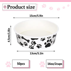 Whaline bowls white with black bone and paw pattern attract pets