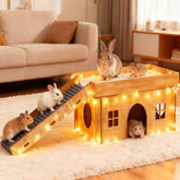 WHEARTED Large Rabbit Hideout front view with two windows and sturdy wood for viewing and play