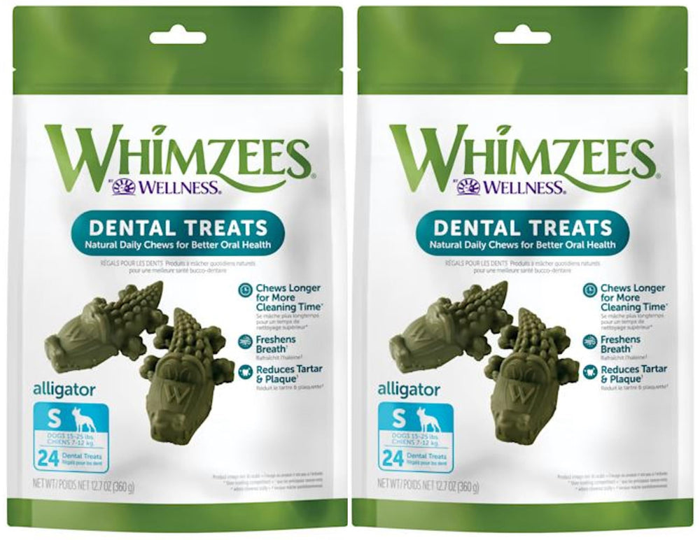 Whimzees Alligator dental chew with textured surface for daily dental care.