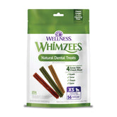 Whimzees Wellness Stix packaging showing a 56-count bag for daily dental care.