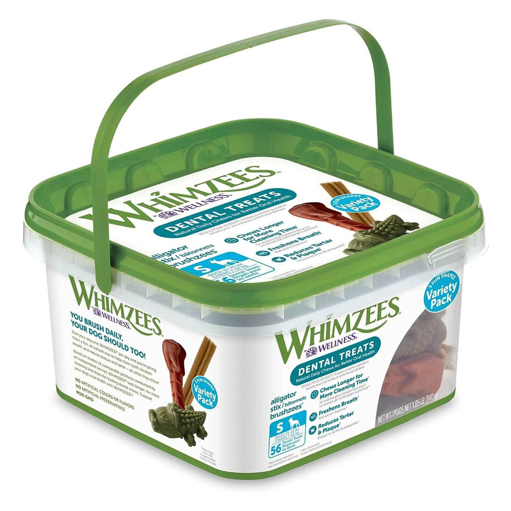 Whimzees Wellness Variety Pack small dog dental chews for fresh breath and clean teeth.