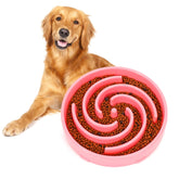WHIPPY slow feeder maze bowl pink front view highlights slow eating for safety.