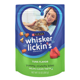 Whisker Lickin's tuna treats in resealable pouch keeping freshness as your cat enjoys.