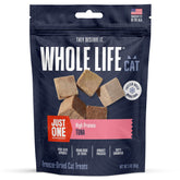 Front-pack view of Whole Life Just One Tuna protein-rich treat for cats.