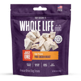 Whole Life Pet Just One Chicken freeze-dried treats close-up; protein-rich training reward