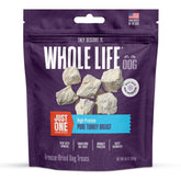 Whole Life Pet Just One Turkey freeze-dried treats in a bag, ideal for convenient training rewards