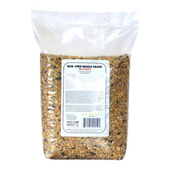 Wholesome Harvest All Flock Feed probiotic-mineral blend close-up communicates balanced nutrition.