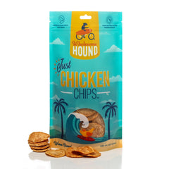 Wholesome Hound Chicken Chips bag close-up, high-protein training treat for dogs