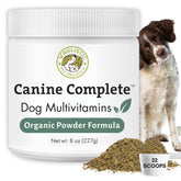 Wholistic Pet Organics Canine Complete tub: daily vitamins for balanced nutrition.