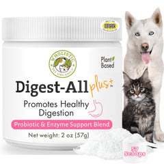Wholistic Pet Organics dog probiotics bottle promoting gut balance