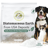 Wholistic Pet Organics packaging shows freshwater-sourced silica for pets.