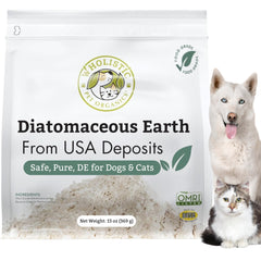 Wholistic Pet Organics diatomaceous earth powder bottle for versatile, safe, food-grade use