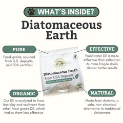 Wholistic Pet Organics diatomaceous earth powder close-up showing fine texture for mixing
