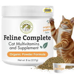 Wholistic Pet Organics Feline Complete Organic Pumpkin bottle for daily digestive support in cats